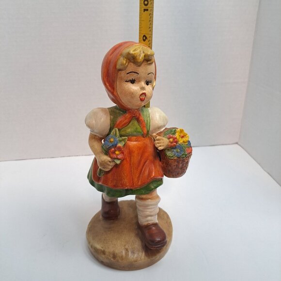 Red Riding Hood Girl Figurine Statue Chalkware Mold Handpainted Hummel Style - Picture 16 of 16